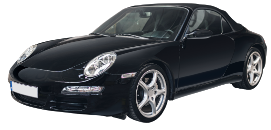 Черный автомобиль Porsche в рамке с переключателем 'Before check/After check in autoDNA'.